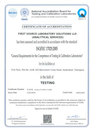 NABL certificate for Testing (Chemical & Biology)